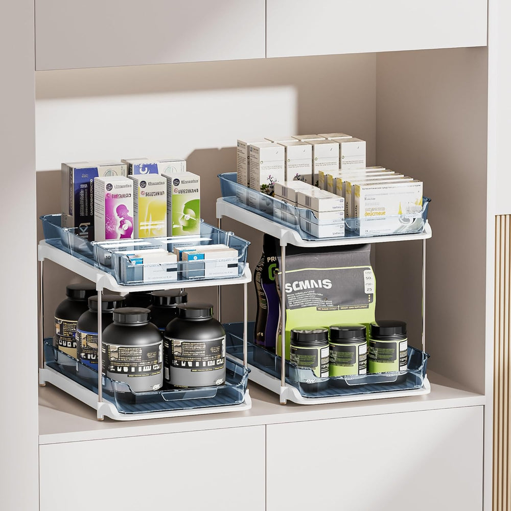 Delamu 2-Tier Multi-Purpose Bathroom Under Sink Organizers and Storage, Stack...
