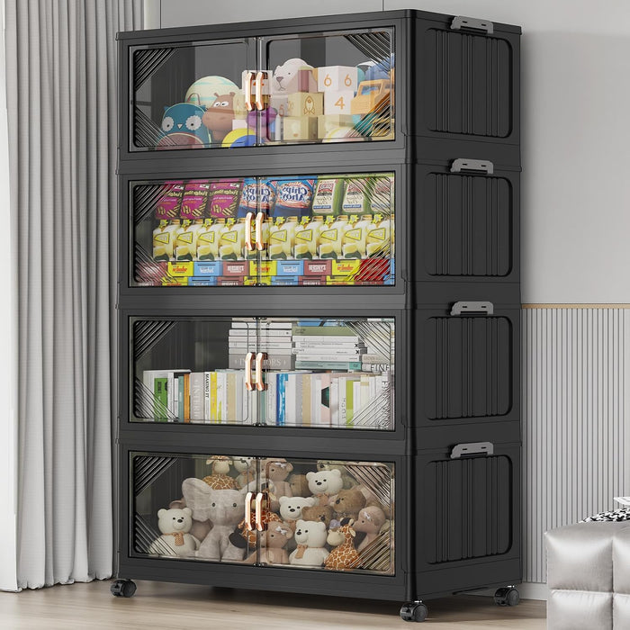 BROVIEW V60 560QT Plastic Stackable Storage Bins with Lid, 4Pack Black