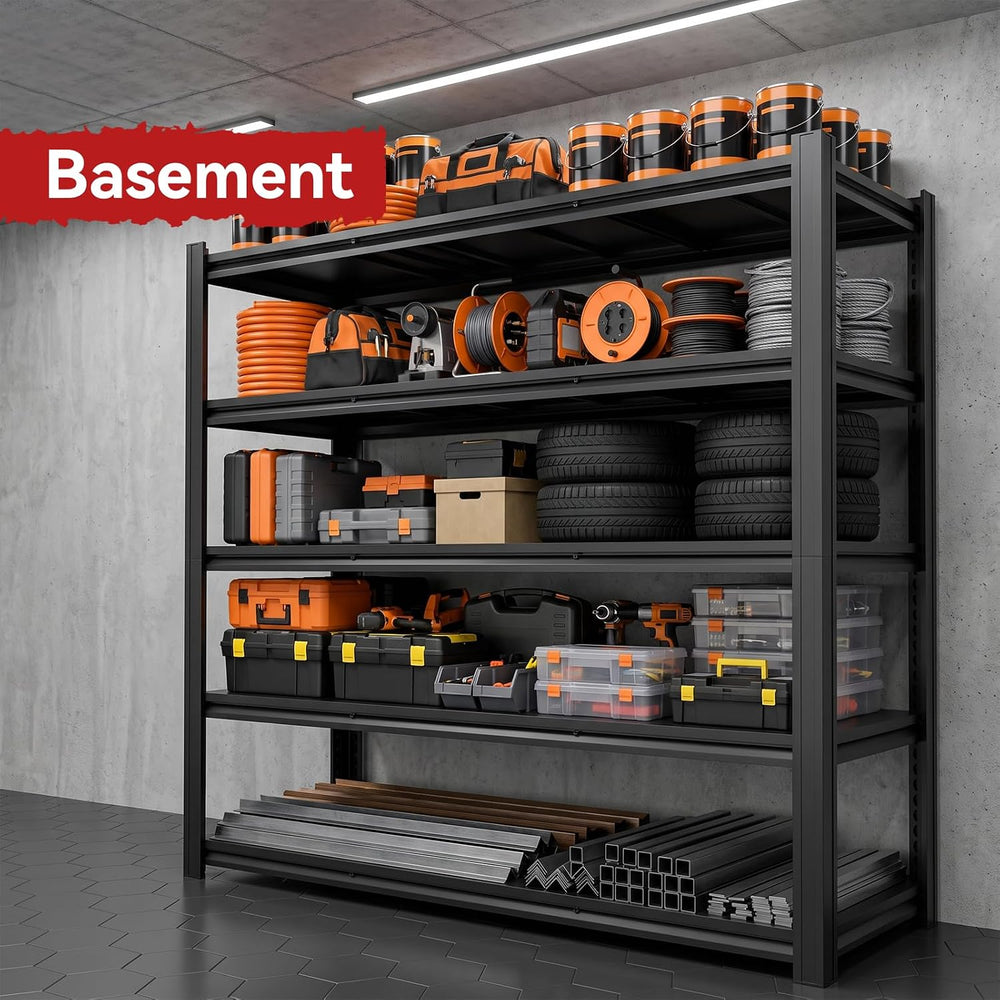 5-Tier Heavy Duty Garage Shelving, 5000LBS Capacity, 84" H x 62" W ...