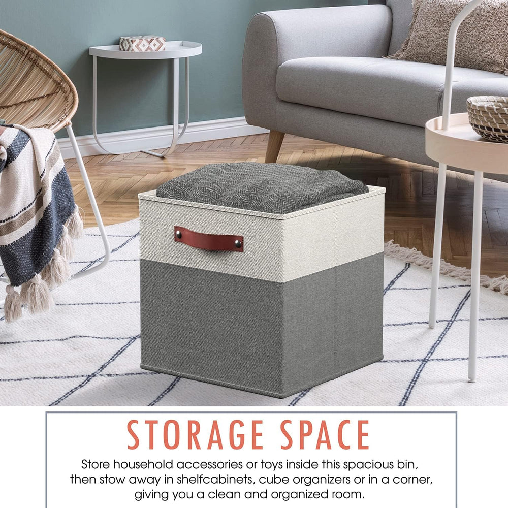 Ornavo Home 11x11 Foldable Fabric Storage Cube Bins, 6 Pack, White/Gray