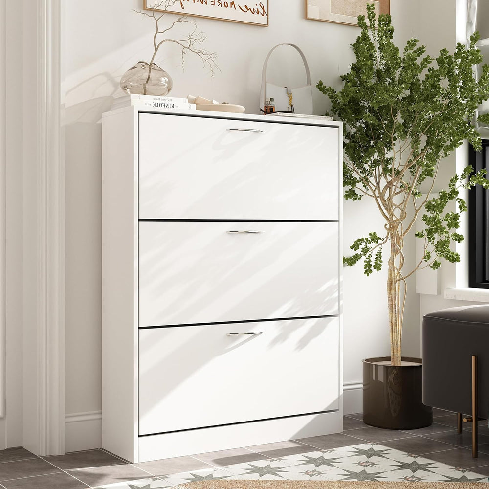 AGOTENI Shoe Cabinet with 3 Flip Drawers, Shoe Storage Organizer with 2-Tier ...