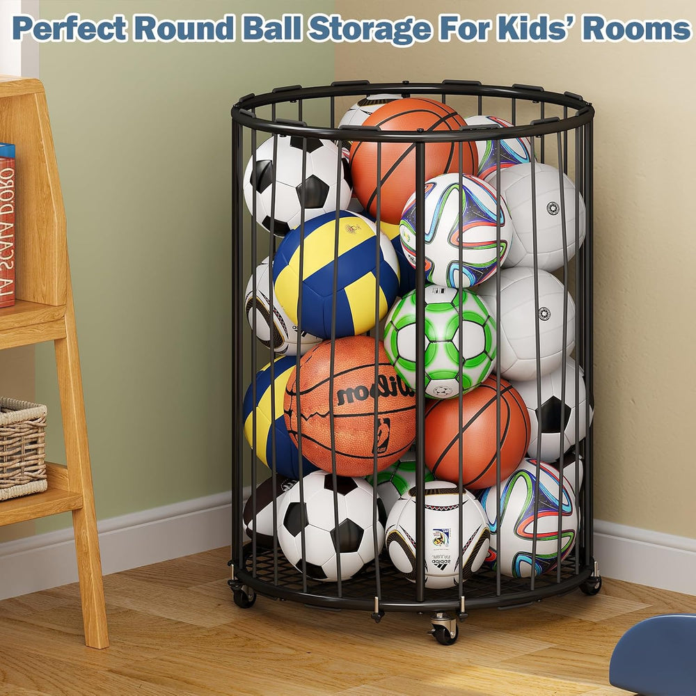 Hencawima Garage Ball Storage: Round Sports Equipment Organizer with Wheels, ...