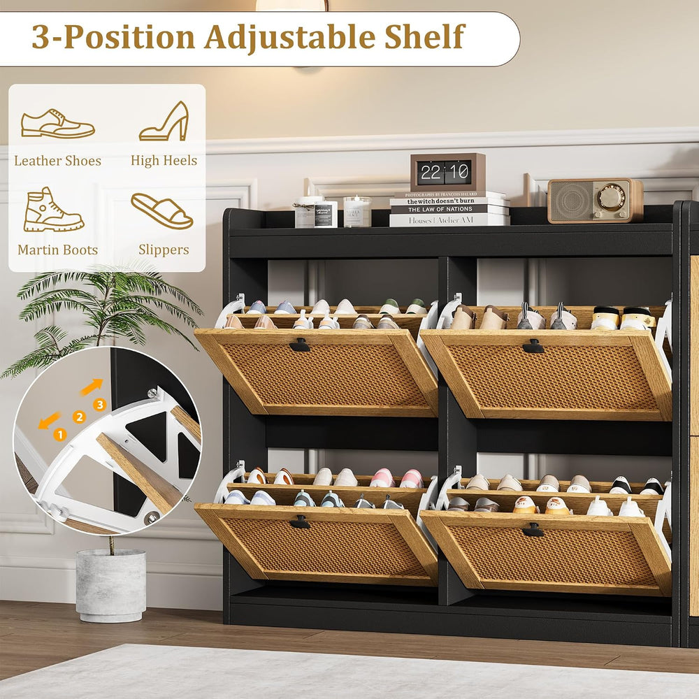Garvee Shoe Storage Cabinet with 4 Deep Flip Drawers, Wood Shoe Cabinet with ...