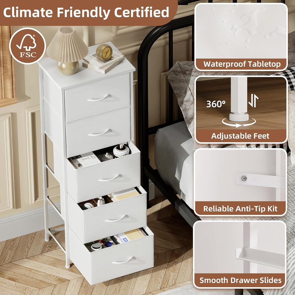 Somdot Tall Dresser for Bedroom, 5 Drawer Storage Cabinet, White