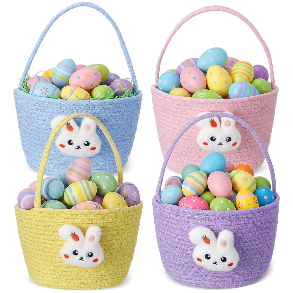 4 Pcs Easter Basket Woven Bunny Bags with Handle Hunting Hunt Bucket Empty Eg...
