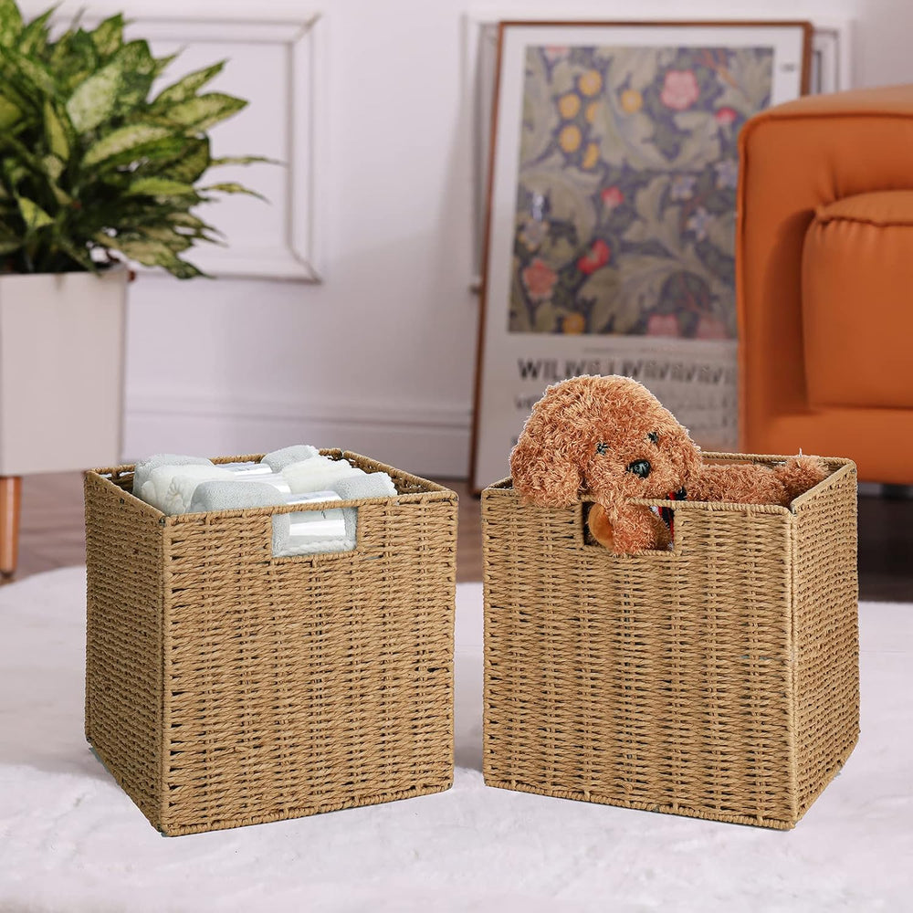 Vagusicc Wicker Baskets, Set of 2 Hand-Woven Storage Baskets for Shelves with...