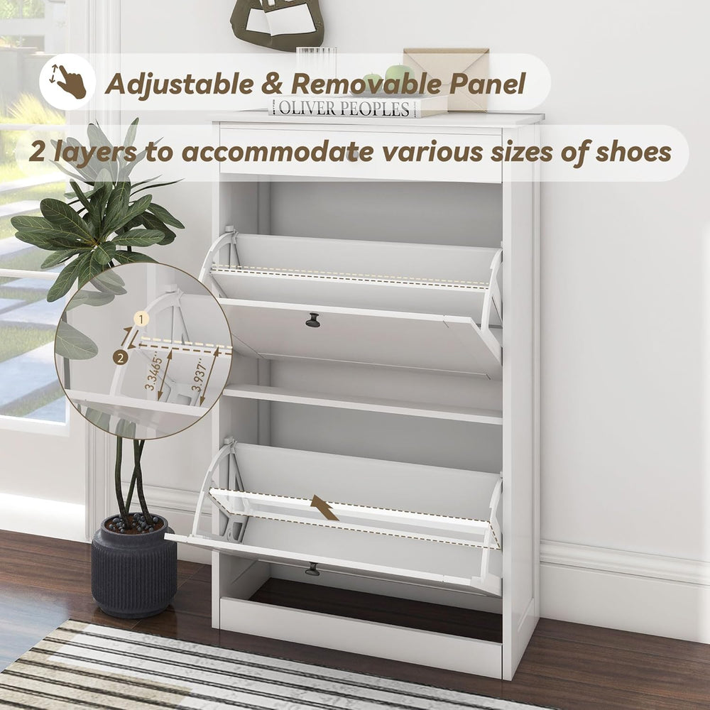 FTZxHKLX Shoe Cabinet with 2 Flip Drawers, Slim Shoe Storage Cabinet, White