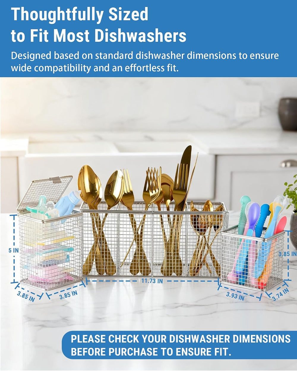 3-in-1 Dishwasher Silverware Basket Set, 304 Stainless Steel