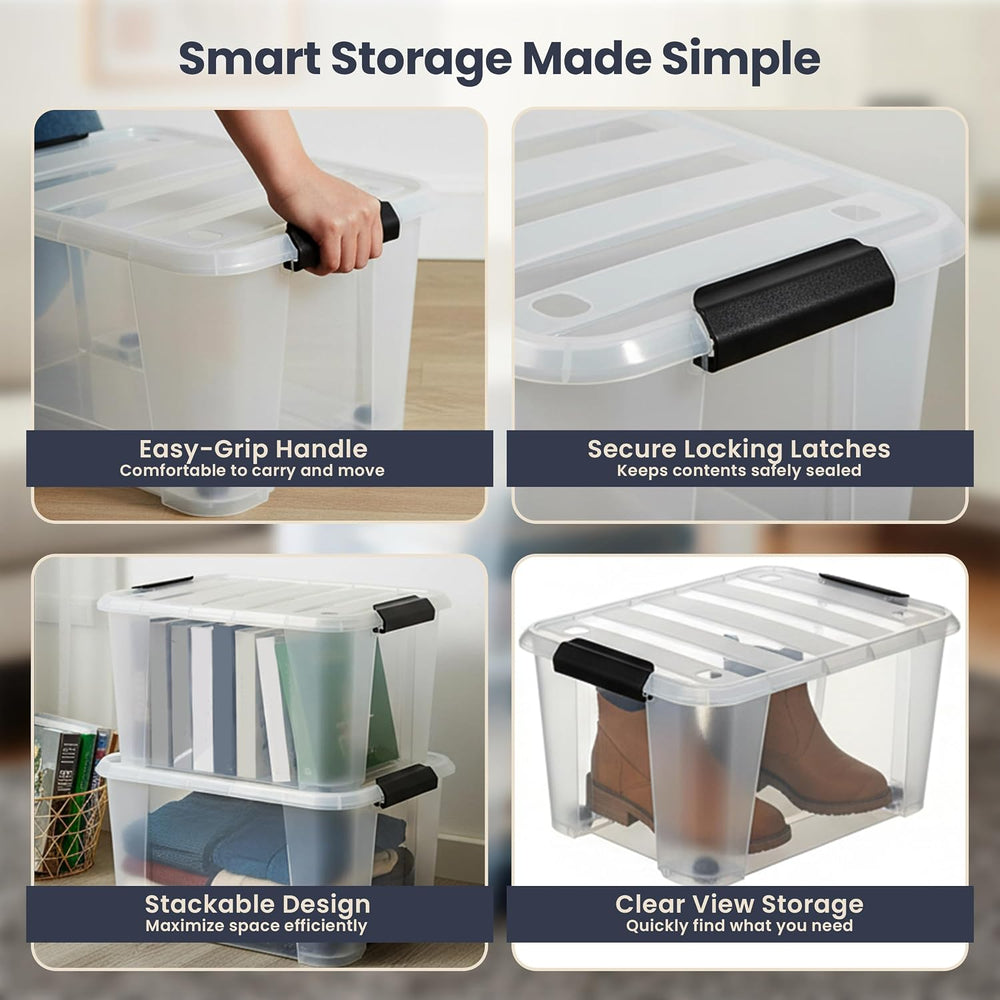 55 Qt Storage Bins with Lids, Clear Stackable, 6 Pack