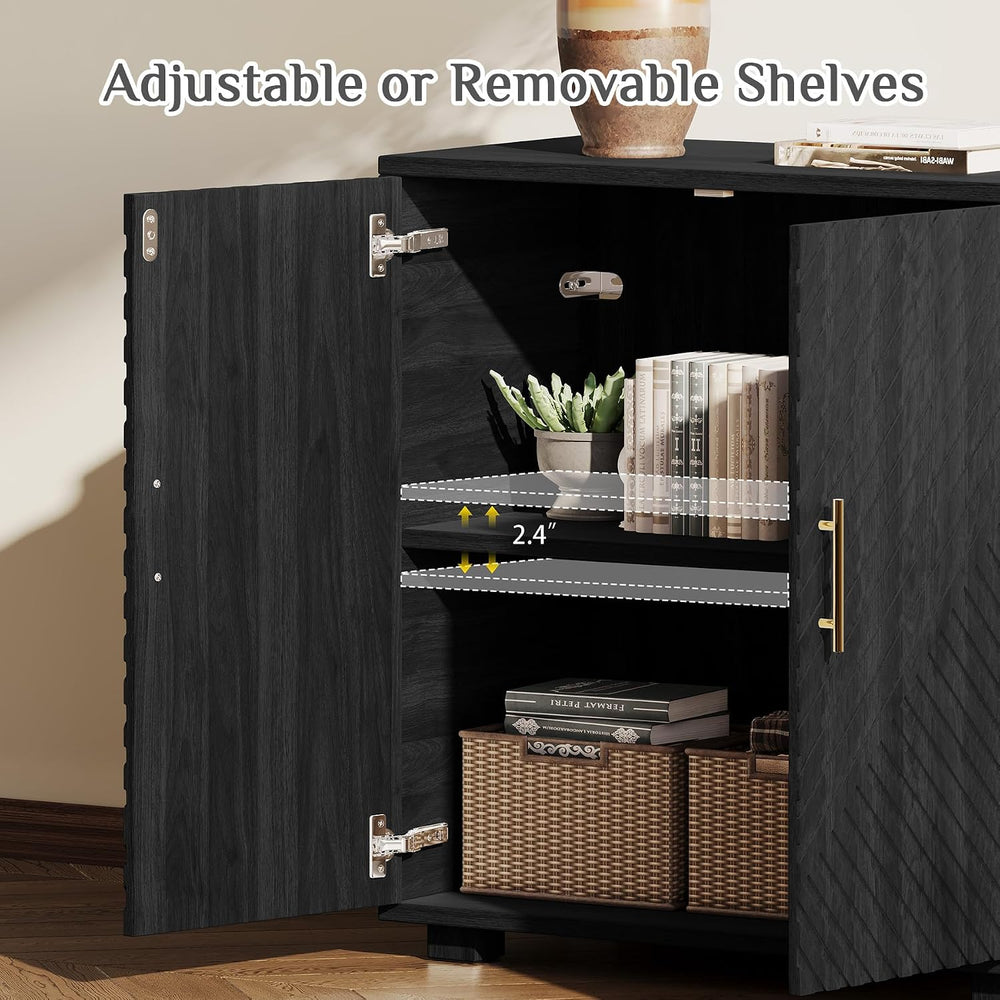 63" V-Shaped Fluted Buffet Cabinet, Adjustable Shelf, Matte Black