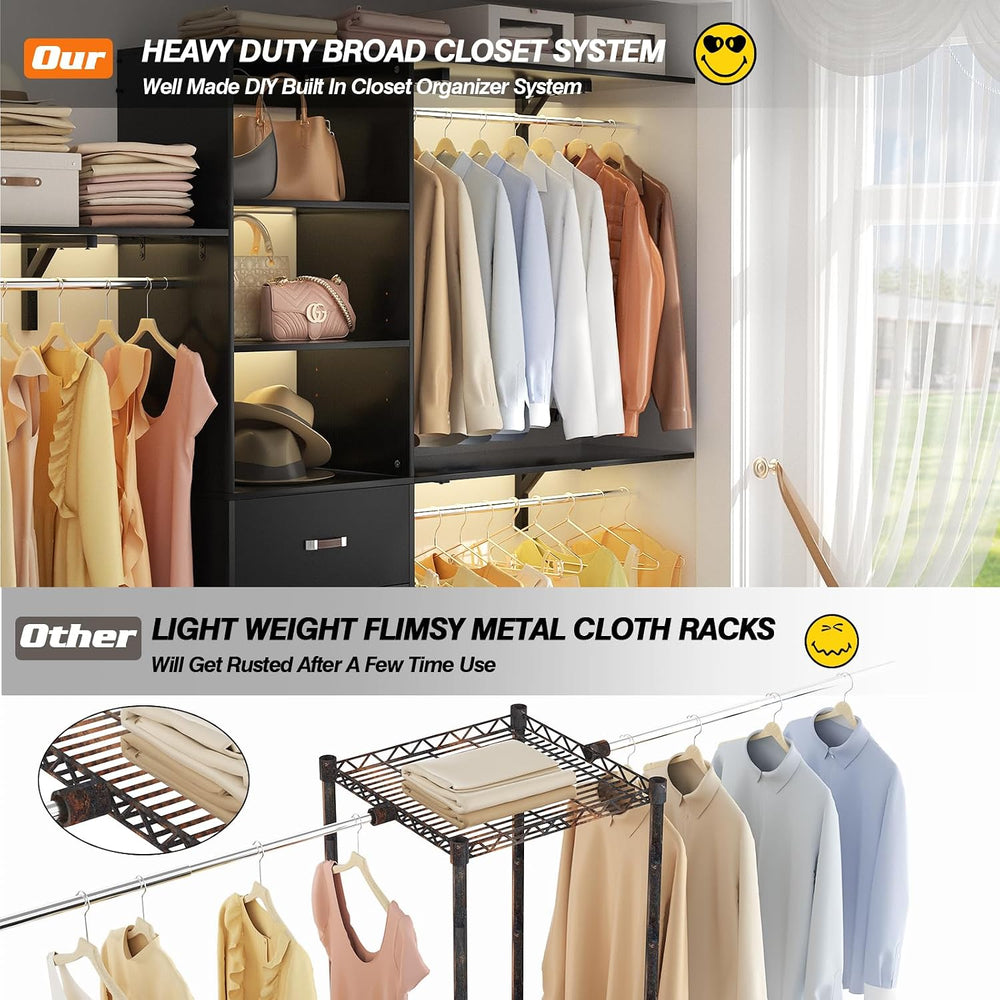 Armocity 96" Wood Closet System with 3 Enclosed Drawers & 3 Solid Sh...