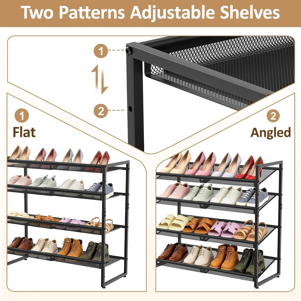 4 Tier Expandable Shoe Rack, Shoe Organizer for Closet, Entryway & Garage