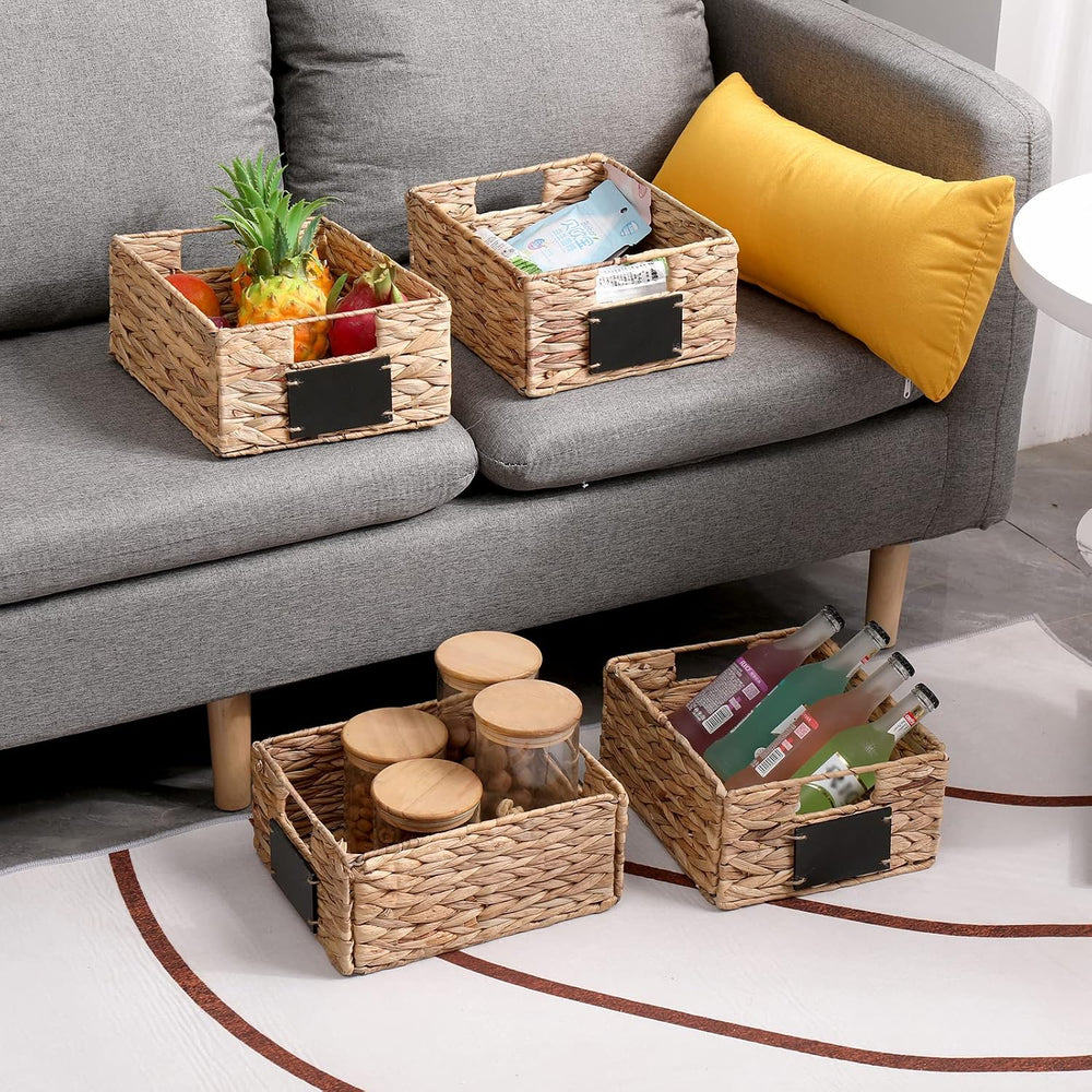Woven Storage Baskets Set of 4 Basket with Chalk Labels, 10.8x9x4.9 Inch