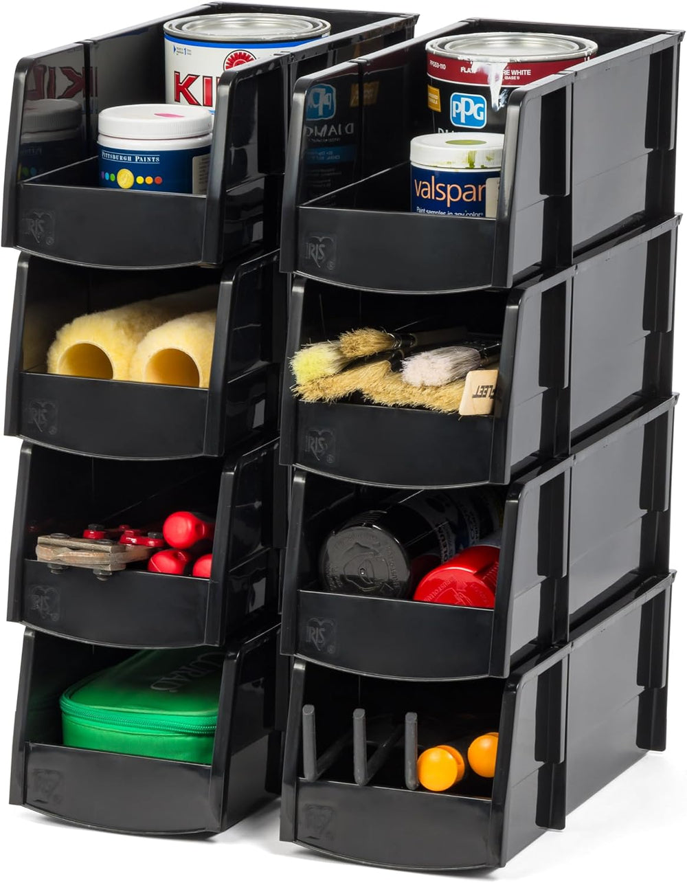 IRIS USA 8-Pack, Large Stackable Storage Bins, Black
