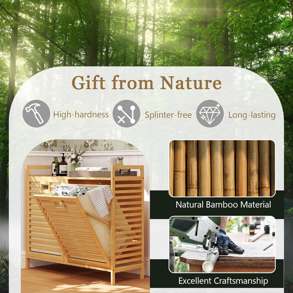 GOFLAME Double Tilt Out Laundry Hamper, Bamboo Laundry Basket Organizer with ...