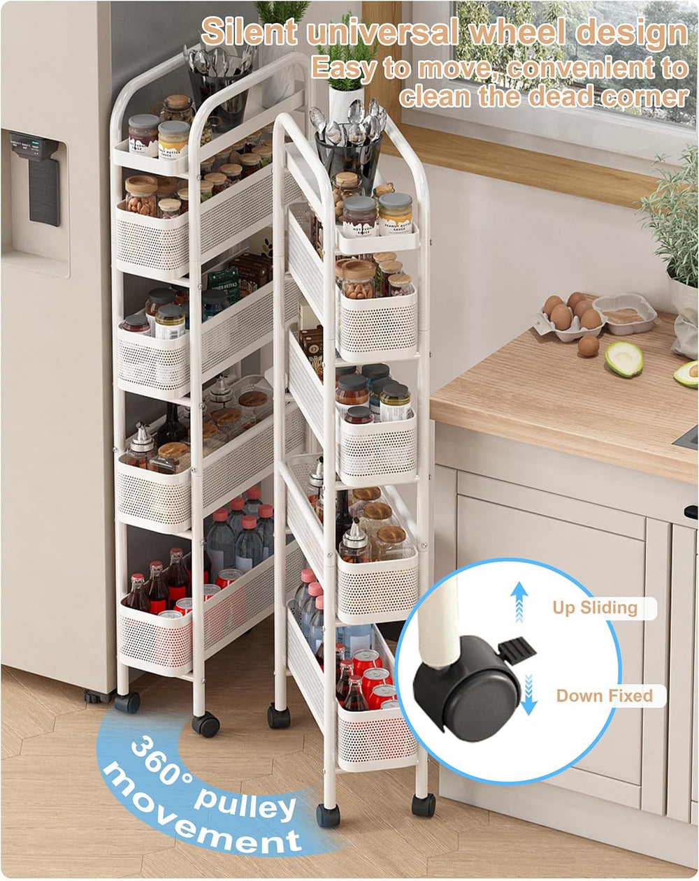 UMDONX 5-Tier Narrow Mobile Storage Cart with Pull-Out Baskets