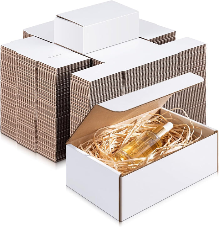 100 Pack Small Corrugated Shipping Boxes 5 x 3 x 2 Inches, Durable Easy Fold Mailer Boxes for Small Business Packaging, Moving, Mailing, Packing and Storage(White)