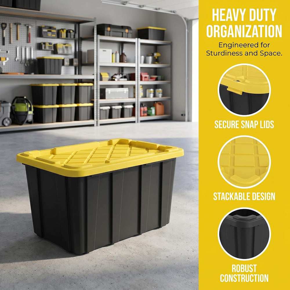 6 Pack 27 Gallon Heavy Duty Storage Bins with Snap Lids, Durable Plastic Stor...