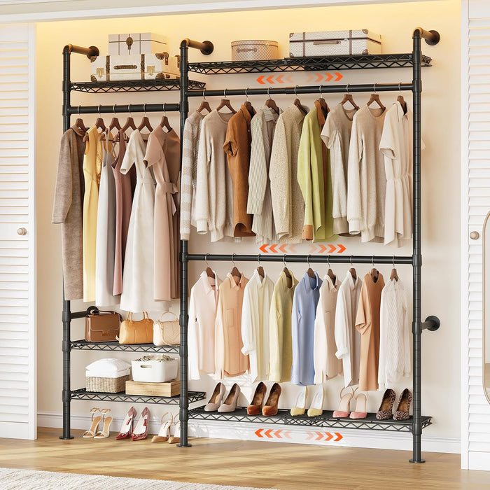 ONBRILL H2 Plus Expandable Wall Mounted Closet System Clothes Rack Black