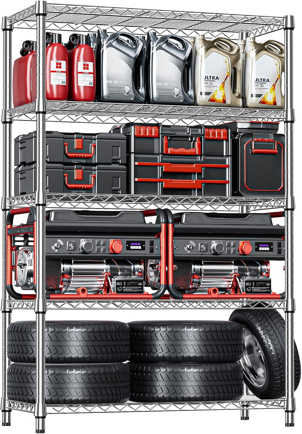IZEUK 5-Tier Heavy Duty Metal Storage Shelving Unit (Chrome, 17.7" D x 4...