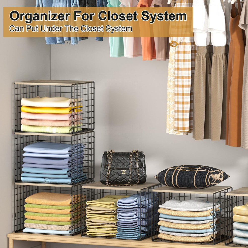 4PCS Wider Closet Organizers and Storage, Stackable Closet Shelf Organizer St...