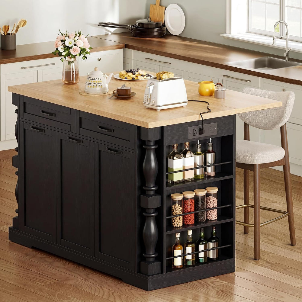 48" Kitchen Island with Trash Can Storage & Drop Leaf, Traditional