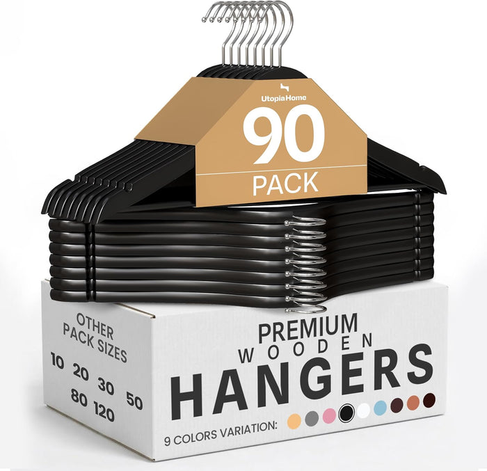 Utopia Home Wooden Hangers 90 Pack – Slim Suit Hangers Black