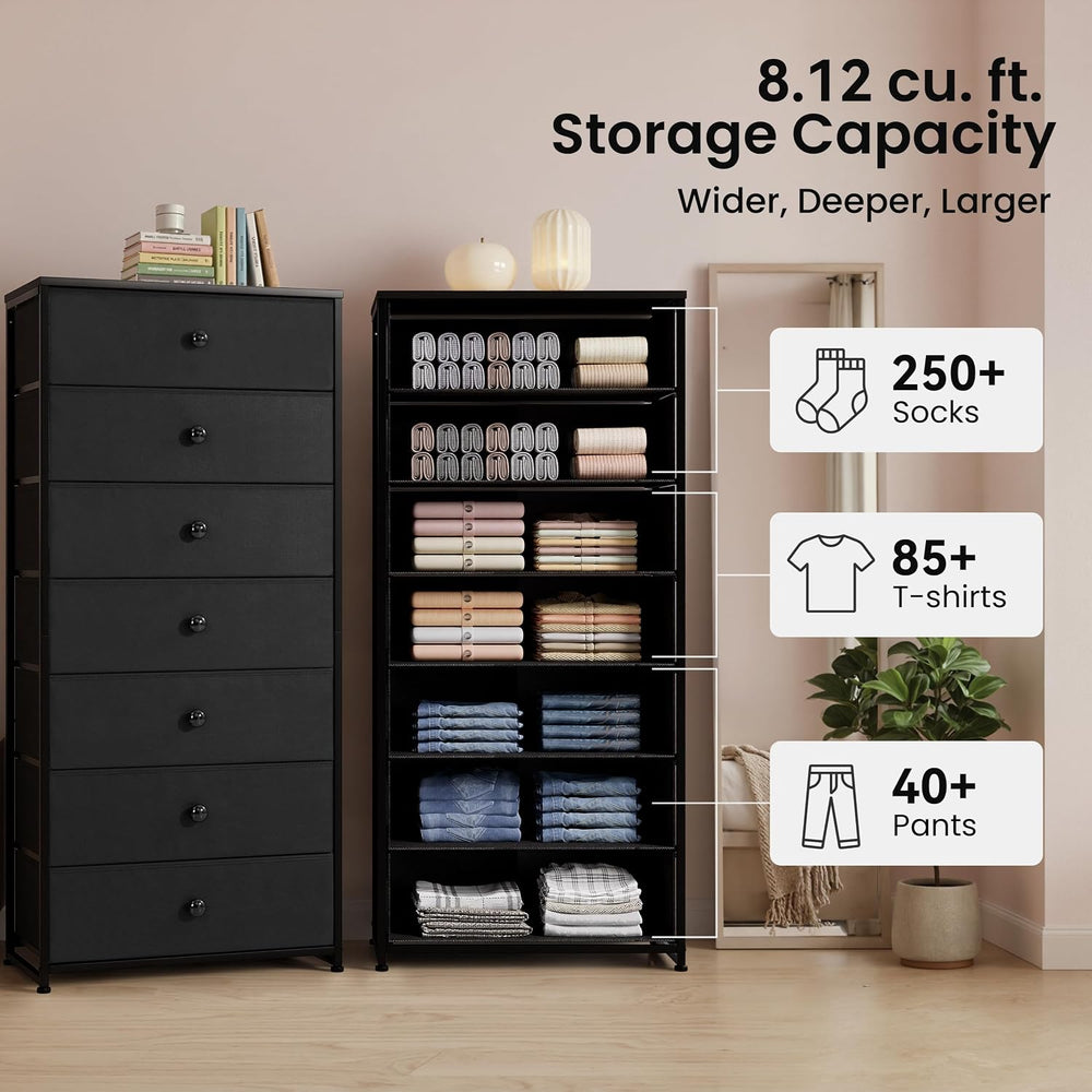 Fabric Dresser for Bedroom, Wide 7-Drawer Tall Vertical Tower (Black)