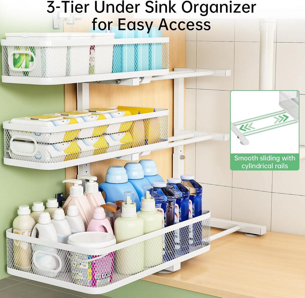 2-Pack 3-Tier Under Sink Organizer, Slide Out Cabinet Storage, Kitchen/Bath