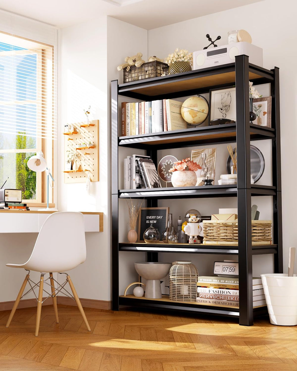 Set of 4 Storage Shelves, 5-Tier Garage Shelving Heavy Duty, Home Storage Rac...