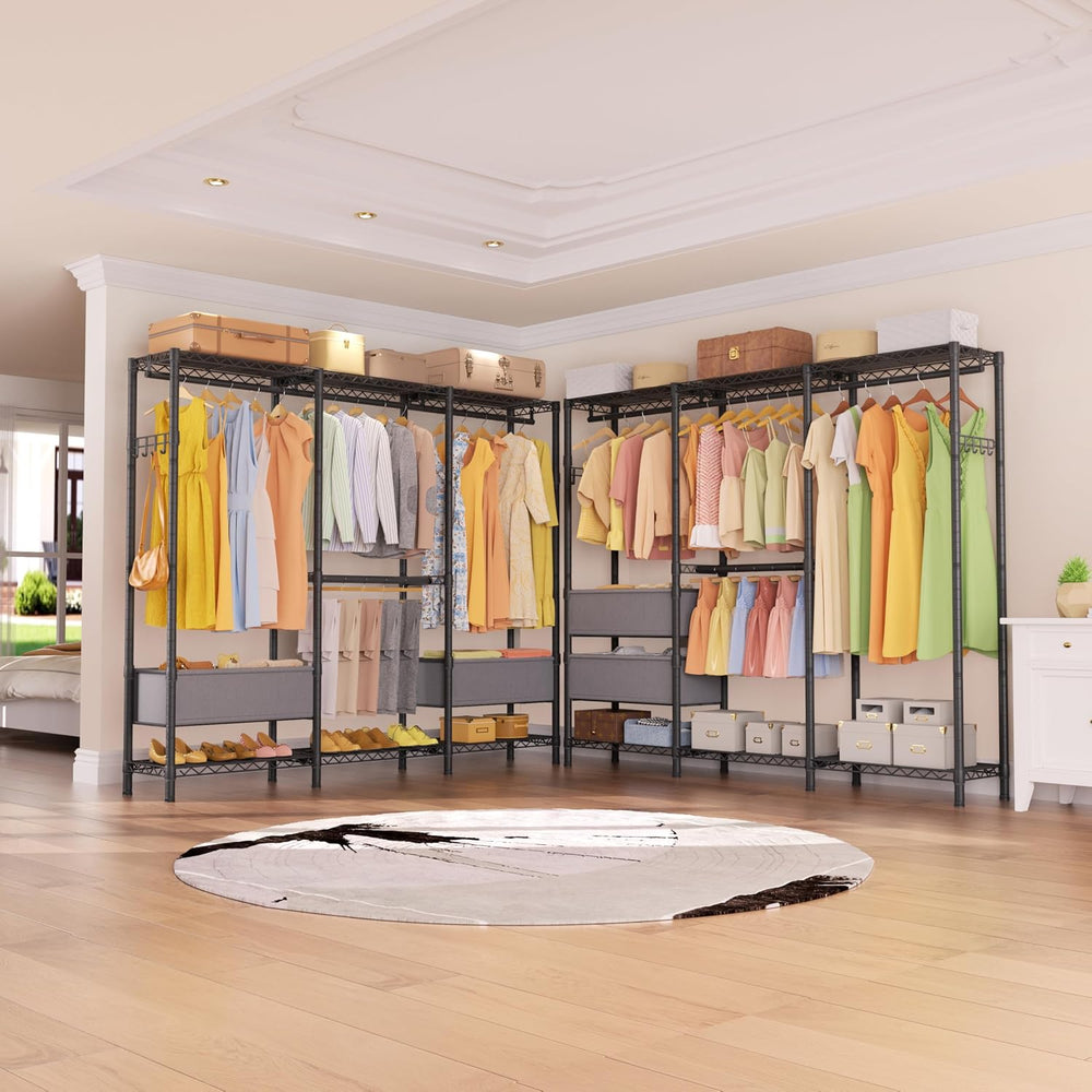 Golpart Heavy Duty Clothes Rack Metal Wardrobe with Adjustable Wire Shelves