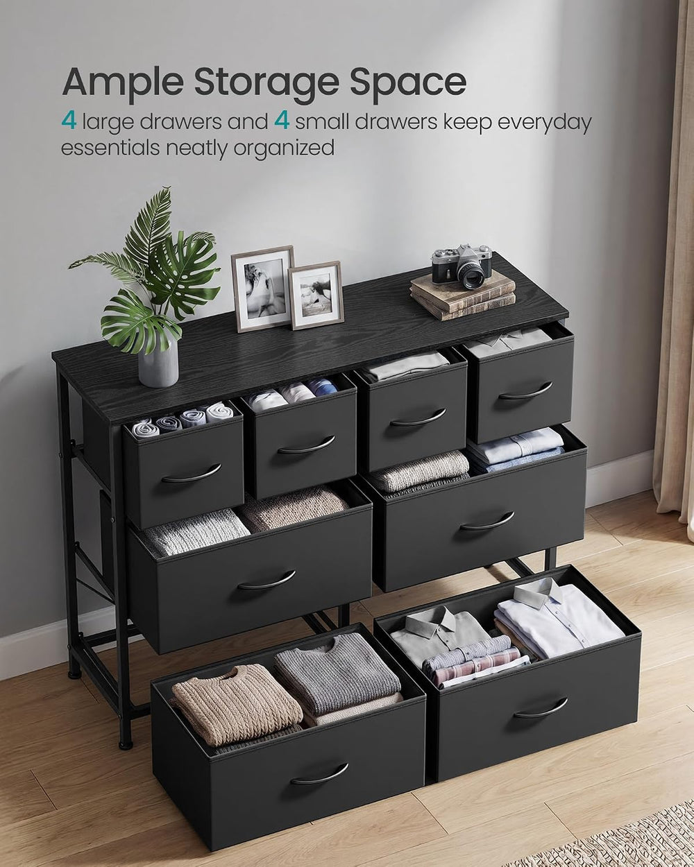 SONGMICS Wide Dresser for Bedroom, 8 Fabric Drawers with Steel Frame