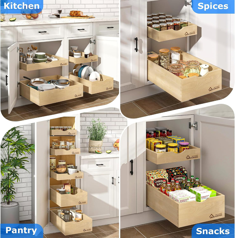 WelFurGeer Soft Close Pull Out Drawers for Cabinets, 17" W x 21" D ...