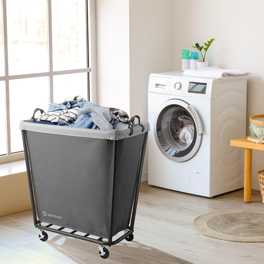 Large Commercial Heavy-Duty Rolling Laundry Hamper, Steel Frame Cart on Wheel...
