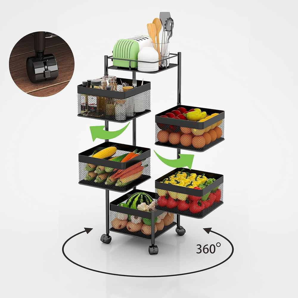 Fruit and Vegetable Basket for Kitchen No Assembly， Rotating Storage Rack,Bat...