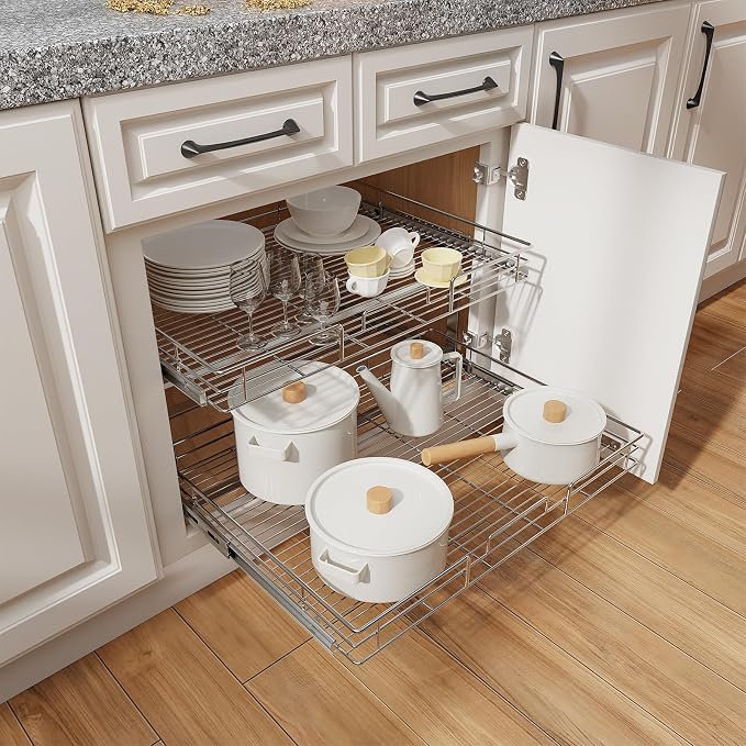 ROOMTEC Individual Pull Out Cabinet Organizer, 2 Tier Spice Rack Organizer