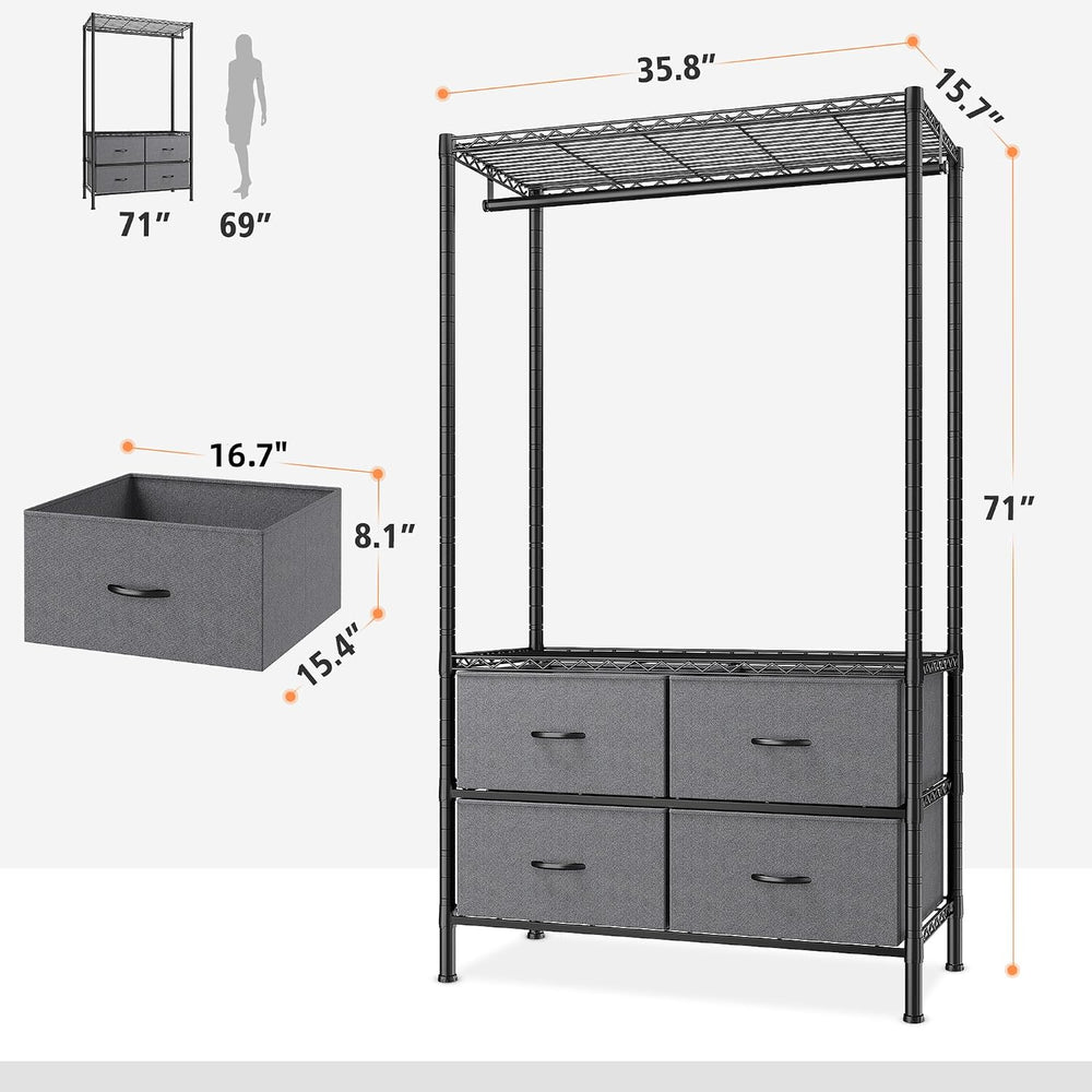 Raybee Clothes Rack, Heavy Duty Portable Closet for Bedroom,Dorm, 4 Drawers