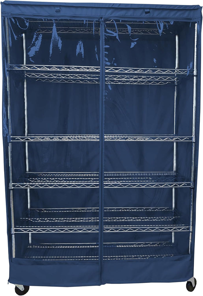 Formosa Covers Premium Clear Front Wire Shelf Cover Dusty Blue - Heavy-Duty Storage Solution for Wire Shelving Rack (48”Wx24”Dx72”H) - Waterproof PVC, Water/Dust Resistant Fabric, Multi Zipper
