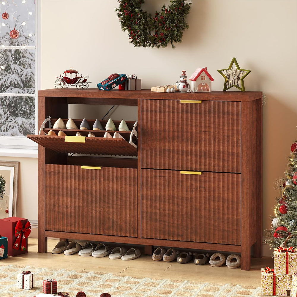 47" Fluted Shoe Cabinet Storage with 4 Flip Drawers for Entryway, Hallway