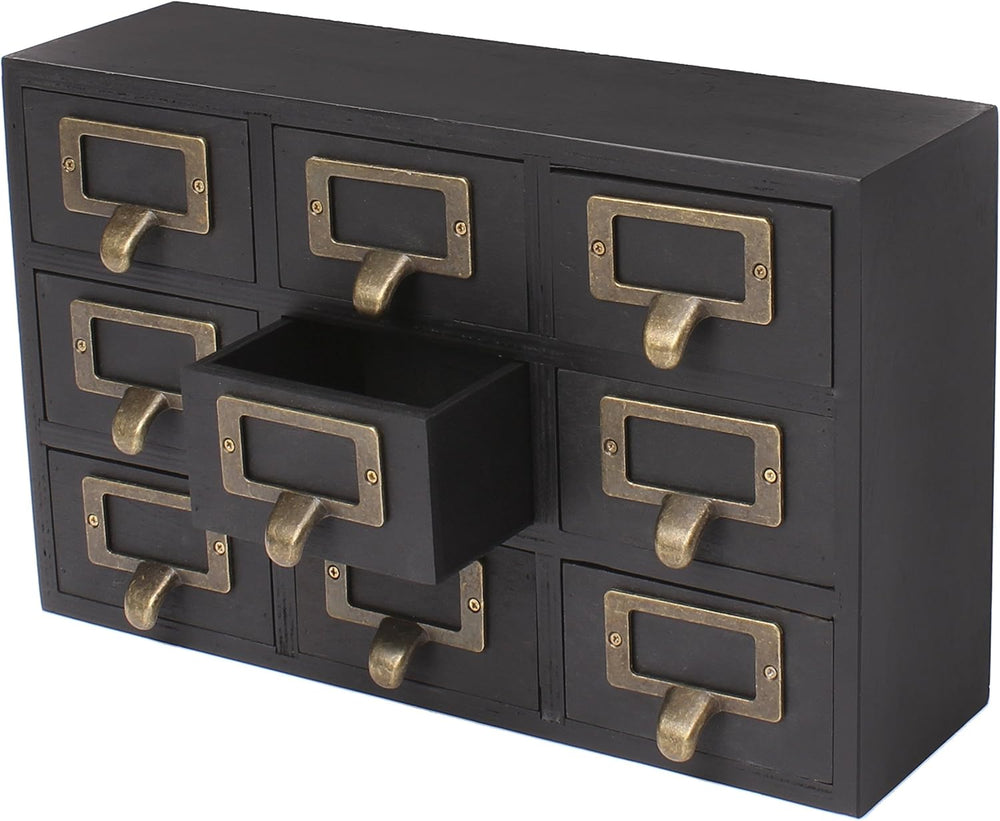 Kate and Laurel Apothecary Wood Desk Drawer Set, 9 Drawers, Rustic Black
