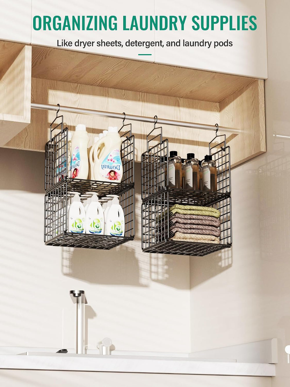 Hanging Closet Organizer, 4 Tier Metal Closet Organizers and Storage with 4 H...