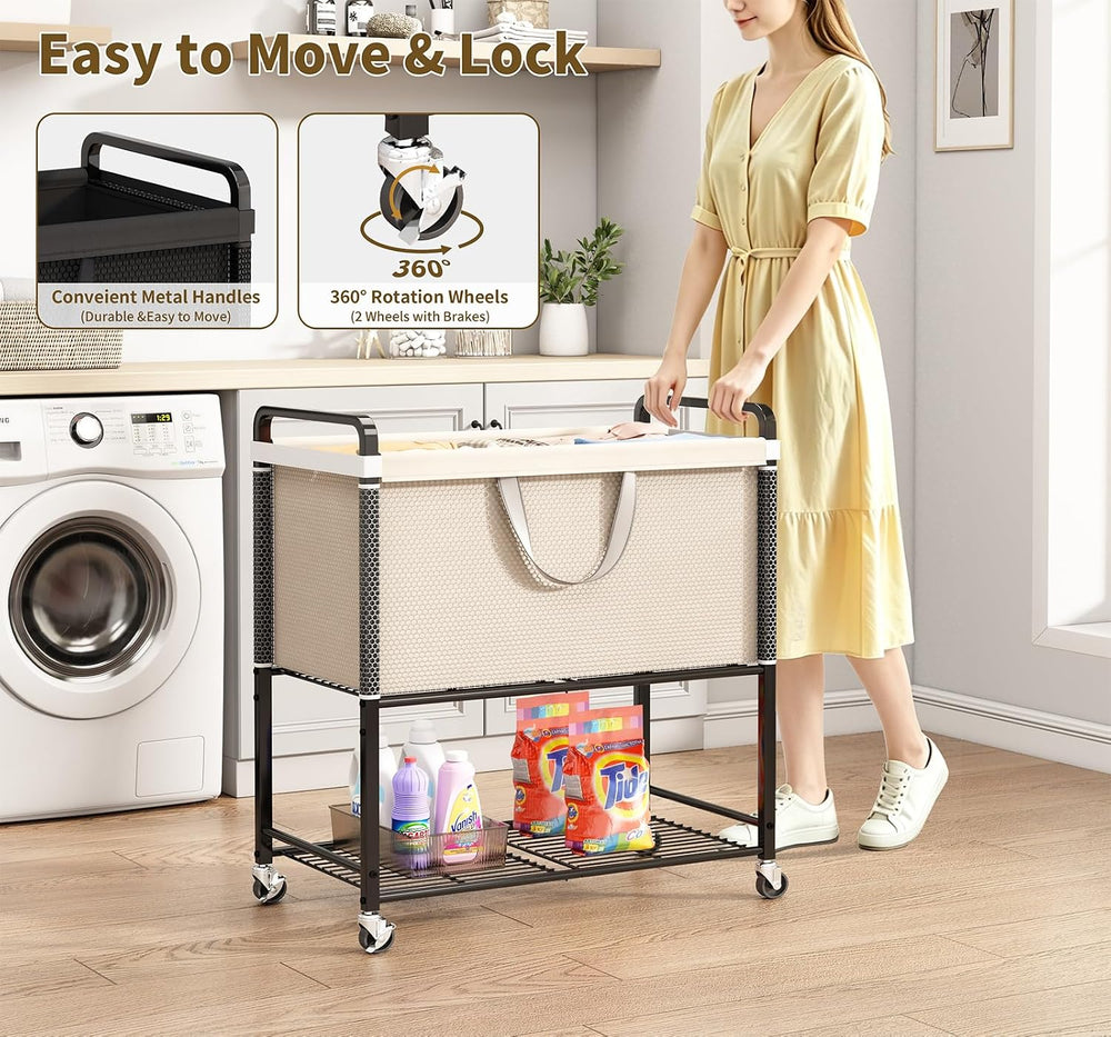Laundry Hamper Rolling Sorter: 120L Large Basket with Wheels Removable Bag