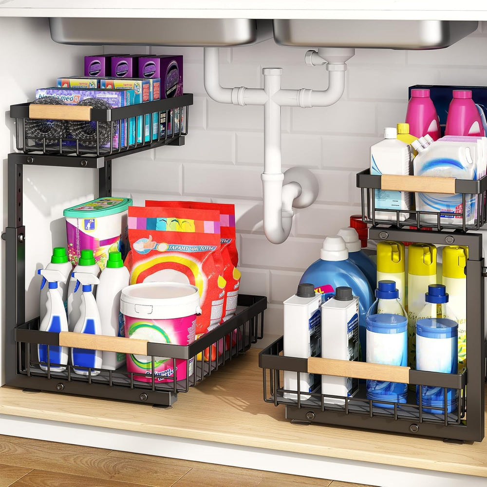 PXRACK Under Sink Organizer, Adjustable Height, 2 Tier Pull Out Under Cabinet...