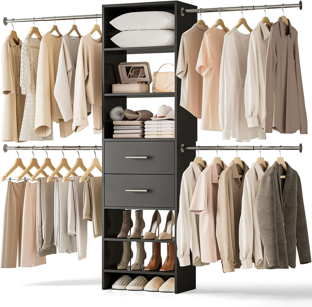 ONBRILL W2 Closet System with 2 Drawers 3.5FT-7.7FT Closet Organizer System