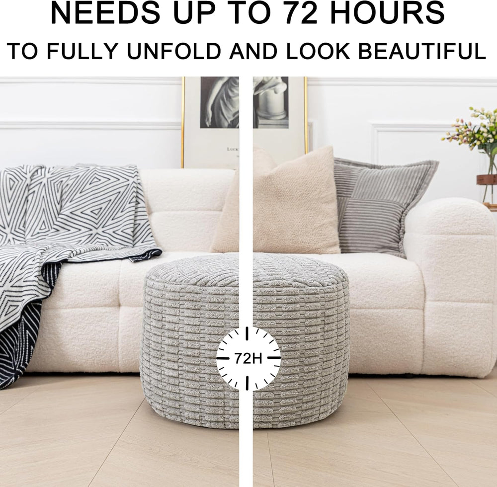 Asuprui Round Ottoman Pouf Foot Stool, Light Gray, 20x14In,Couch Foot Rest