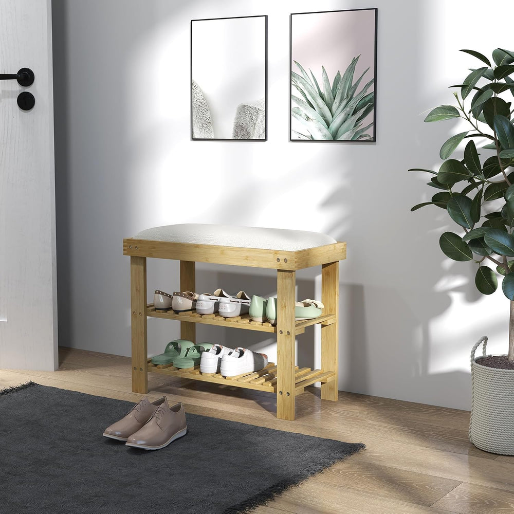 HOMCOM Small Bamboo Shoe Bench 3-Tier Storage 23.6" x 11.4" x 19.3&...