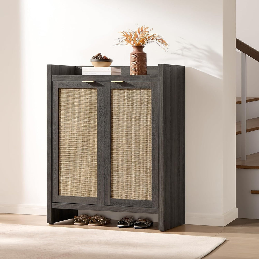 SICOTAS Shoe Storage Cabinet Set of 3, Large Capacity Rattan Shoe Cabinet