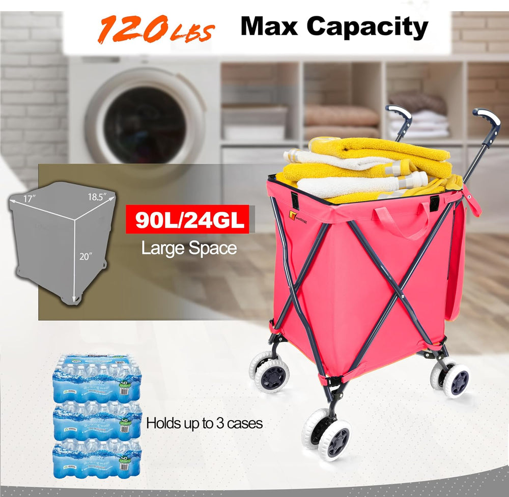 Wellmax Folding Shopping Cart with Canvas Bag & Cover, Holds 120 lb, Pink