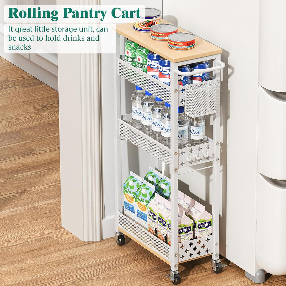 XYZLVSI Slim Rolling Storage Cart, 4 Tier Narrow Shelf for Small Spaces