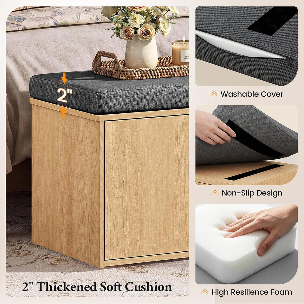 59" Storage Bench with Drawer, 2-Tier Shoe Bench with Storage, Long Entr...